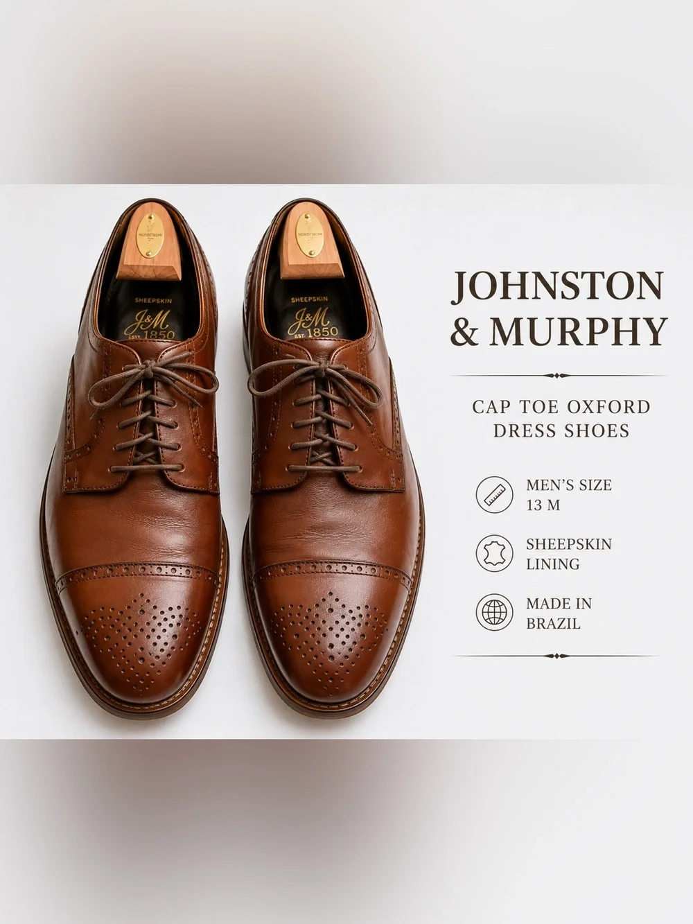 Johnston & Murphy men’s cap toe Oxford dress shoes brown leather Size 13M.
